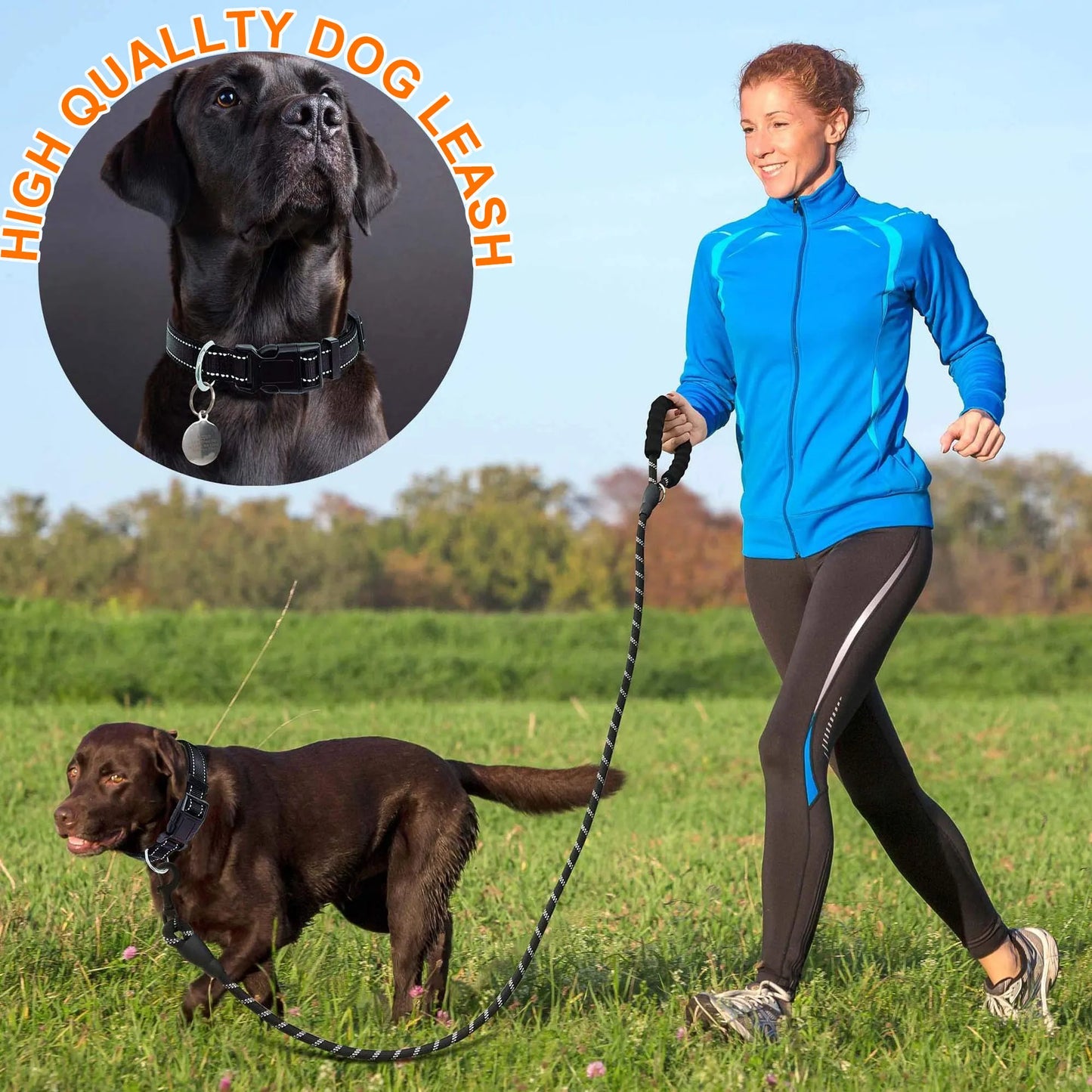 NONECN Nylon Dog Collar With Padded Handle And Reflective Thread