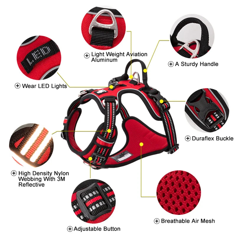 TRUELOVECN Reflective Nylon No Pull Dog Harness Adjustable For Walking