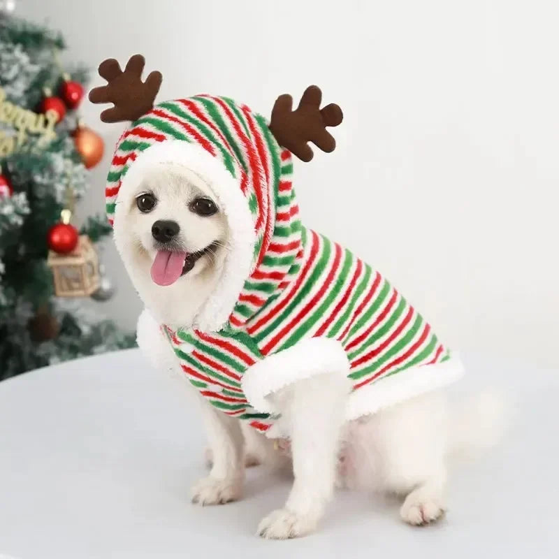 Winter Santa Dog Coat Hoodies Elk Print For Small Dogs