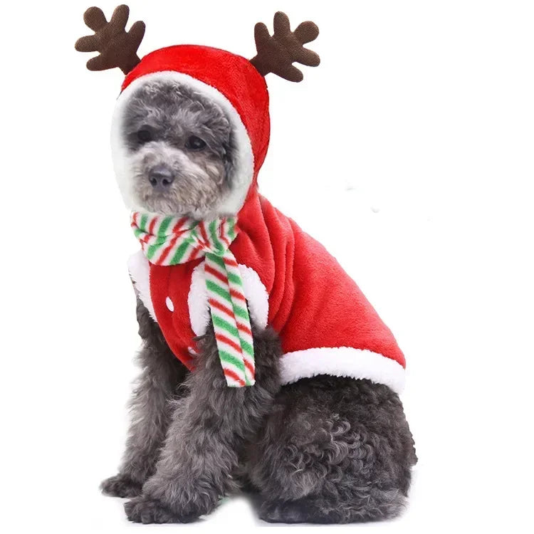 Winter Santa Dog Coat Hoodies Elk Print For Small Dogs