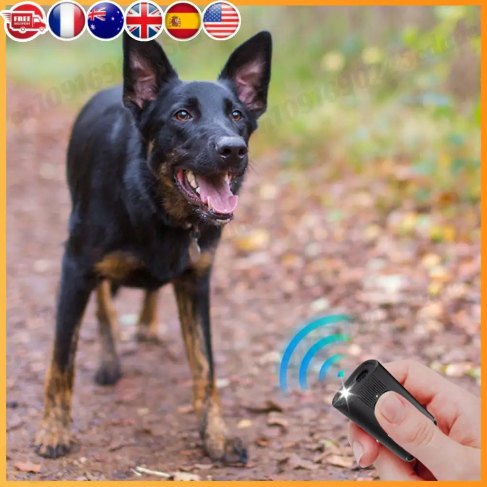 Rechargeable Ultrasonic Anti-Barking Device With LED Flashlight For Dogs