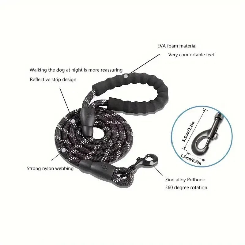 Reflective Dog Leash With Padded Handle Heavy Duty Traction Rope