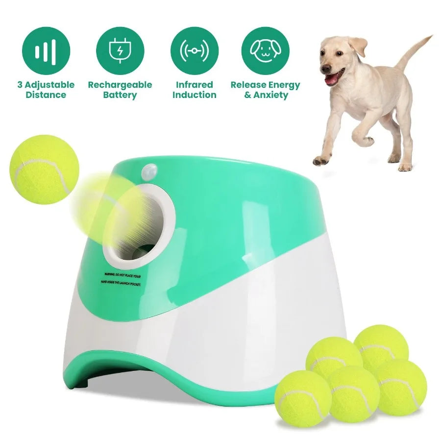 Automatic Dog Ball Launcher With 6 Tennis Balls For Fetch
