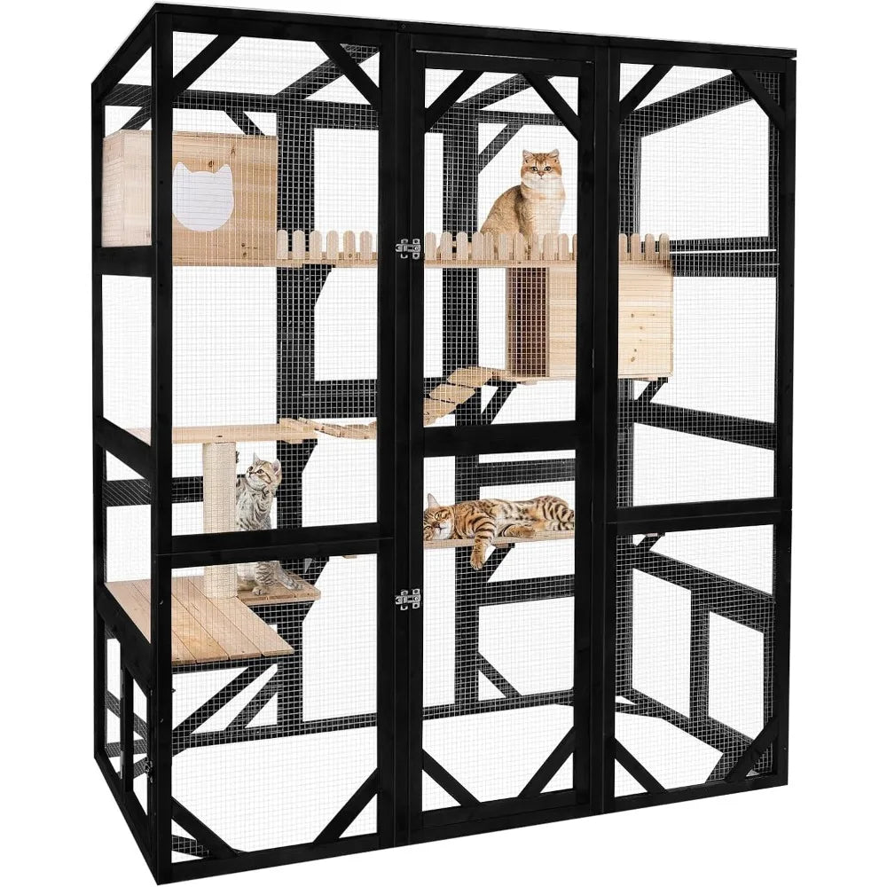Closure Wooden Cat Catio for Window Outdoor Walk-In Enclosure