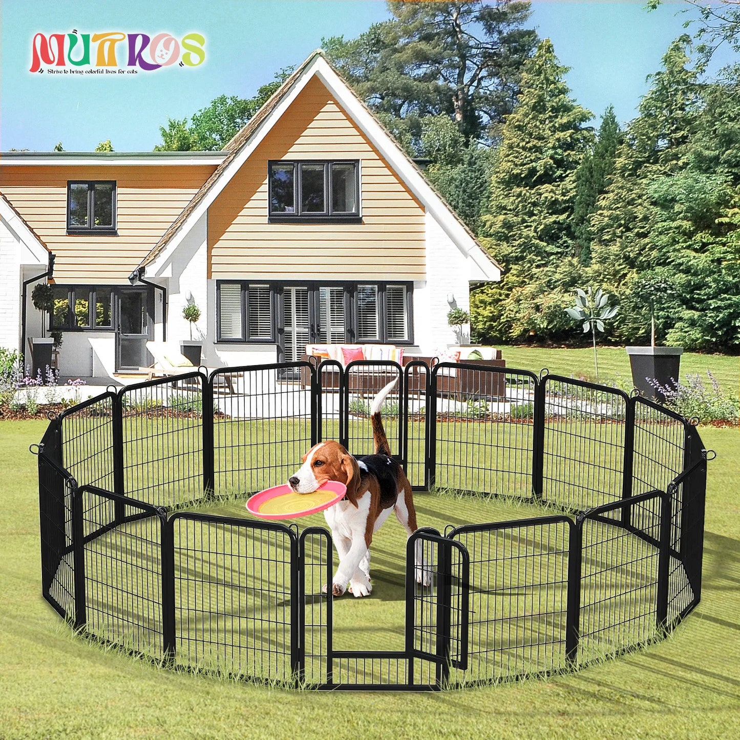 Dog Playpen With Door Foldable Metal Pet Fence Heavy Duty