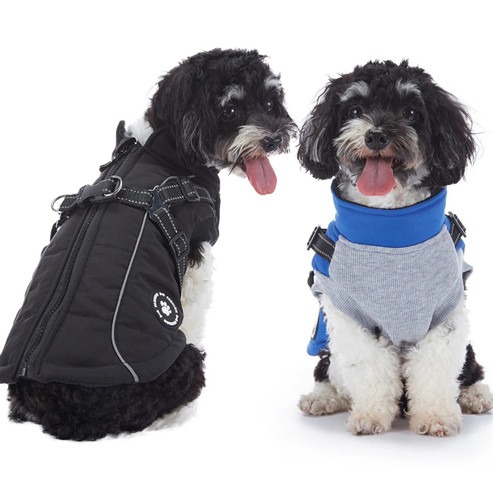 Waterproof Dog Winter Jacket With Harness Reflective Coat