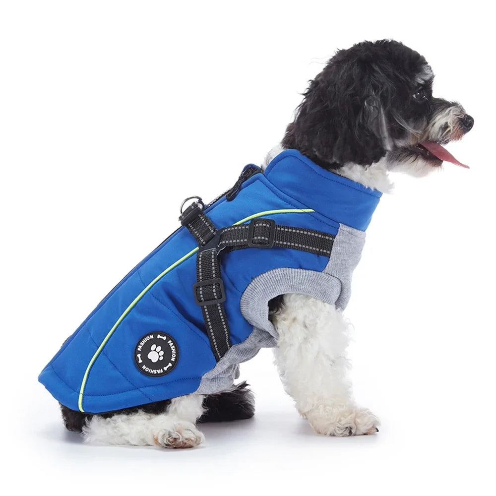Waterproof Dog Winter Jacket With Harness Reflective Coat