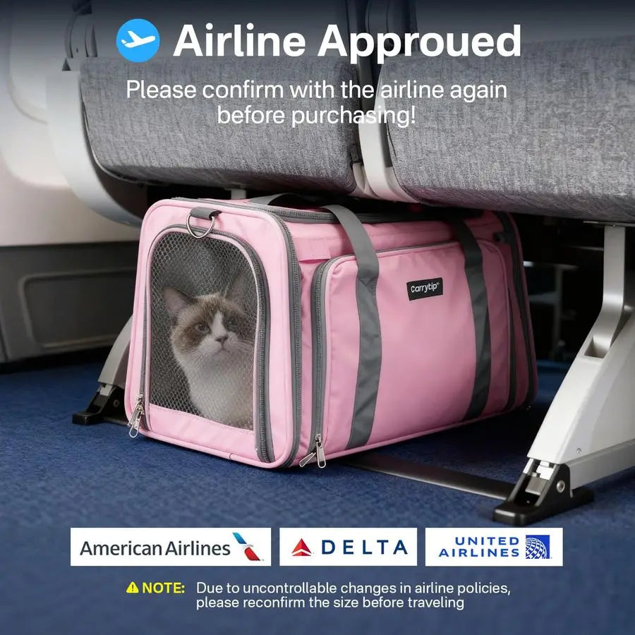 Airline Approved Soft Sided Cat Carrier For Cats And Small Dogs Up To 15 Lbs