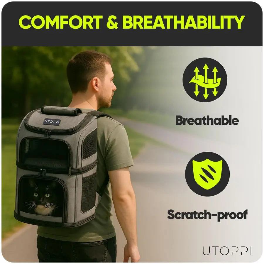 Breathable Foldable Cat And Small Dog Backpack Carrier For Two