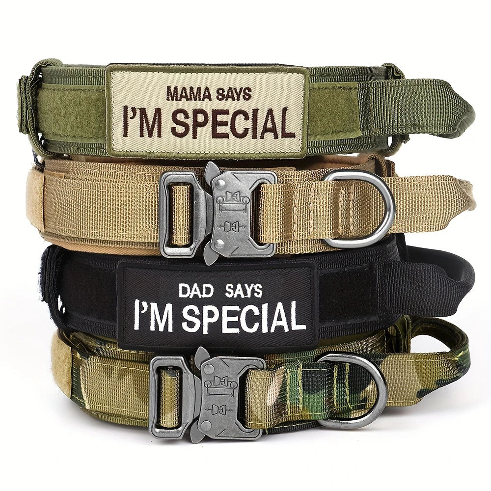 Heavy Duty Tactical Dog Collar With Handle Nylon Training