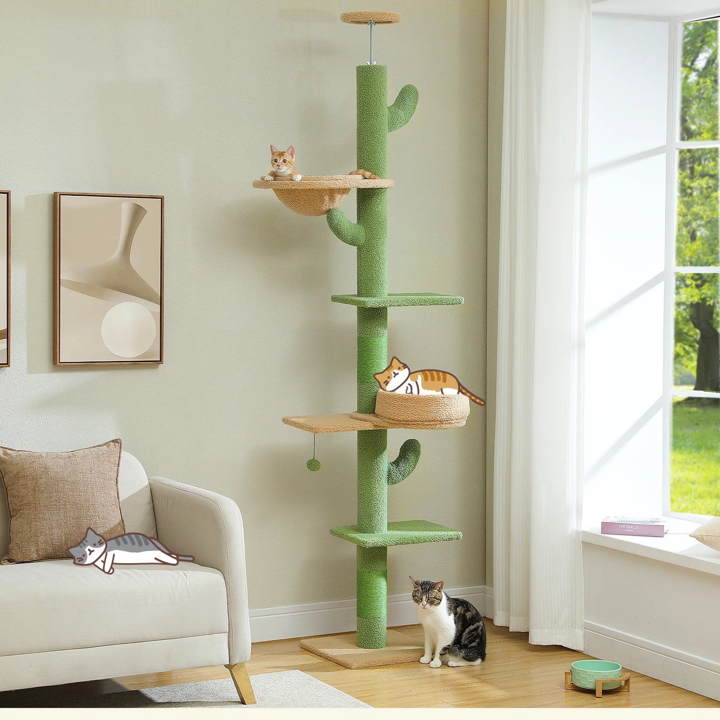 PEQULTICN Adjustable Height Cactus Cat Tree Floor To Ceiling