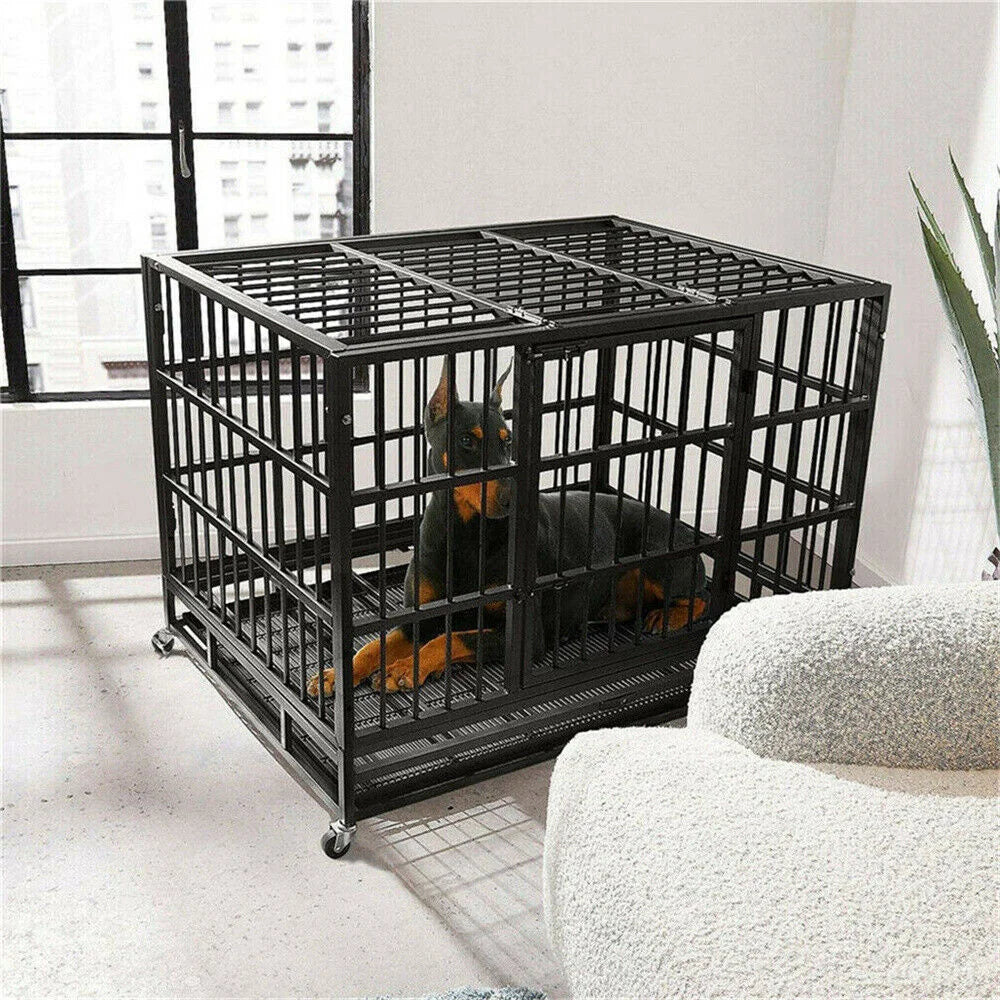 BORWAR Heavy Duty Tear Resistant Dog Crate Lockable Wheels Tray