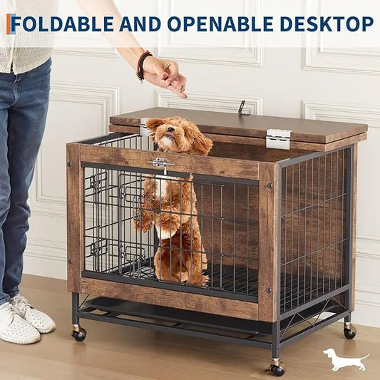Wooden Dog Crate Furniture With Wheels For Small Dogs