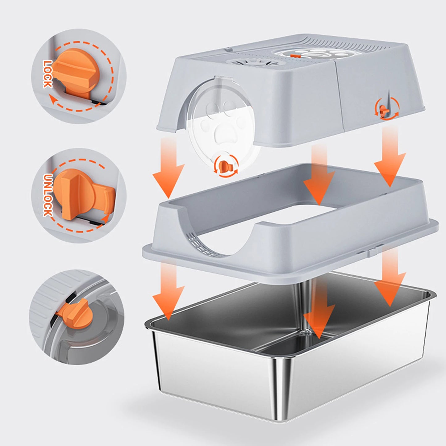 Feature Stainless Steel Cat Litter Box Enclosed With Front Door