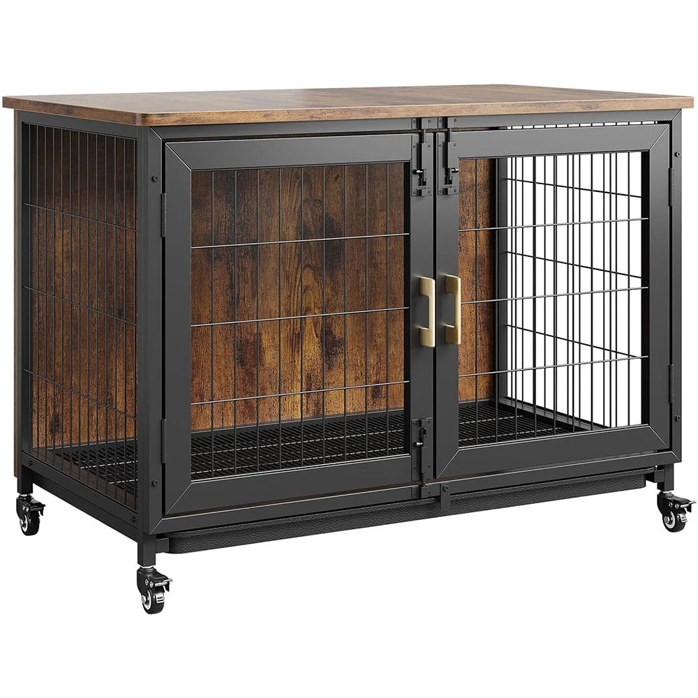 HiMISS Heavy Duty Dog Crate Furniture With Wheels Indoors