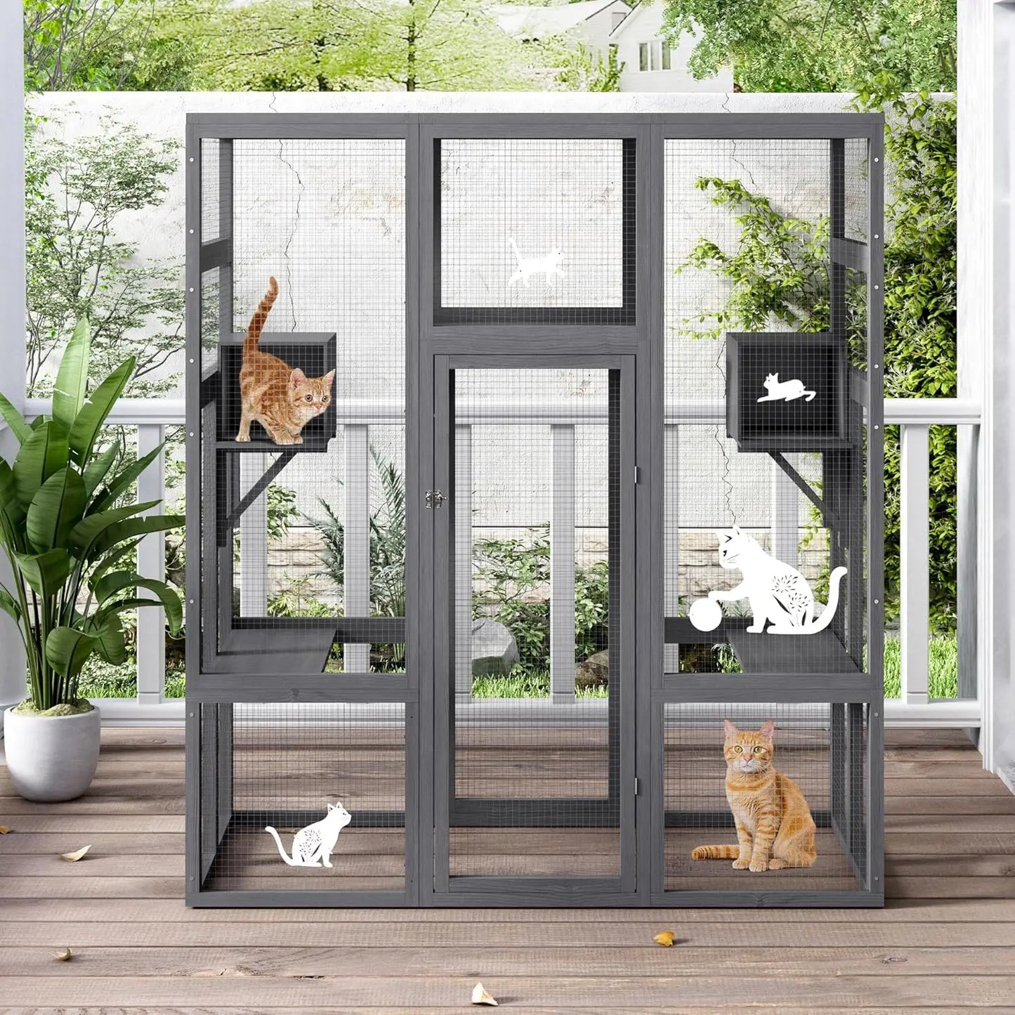 Wooden Outdoor Catio Enclosure With Perches And Condos Waterproof Roof