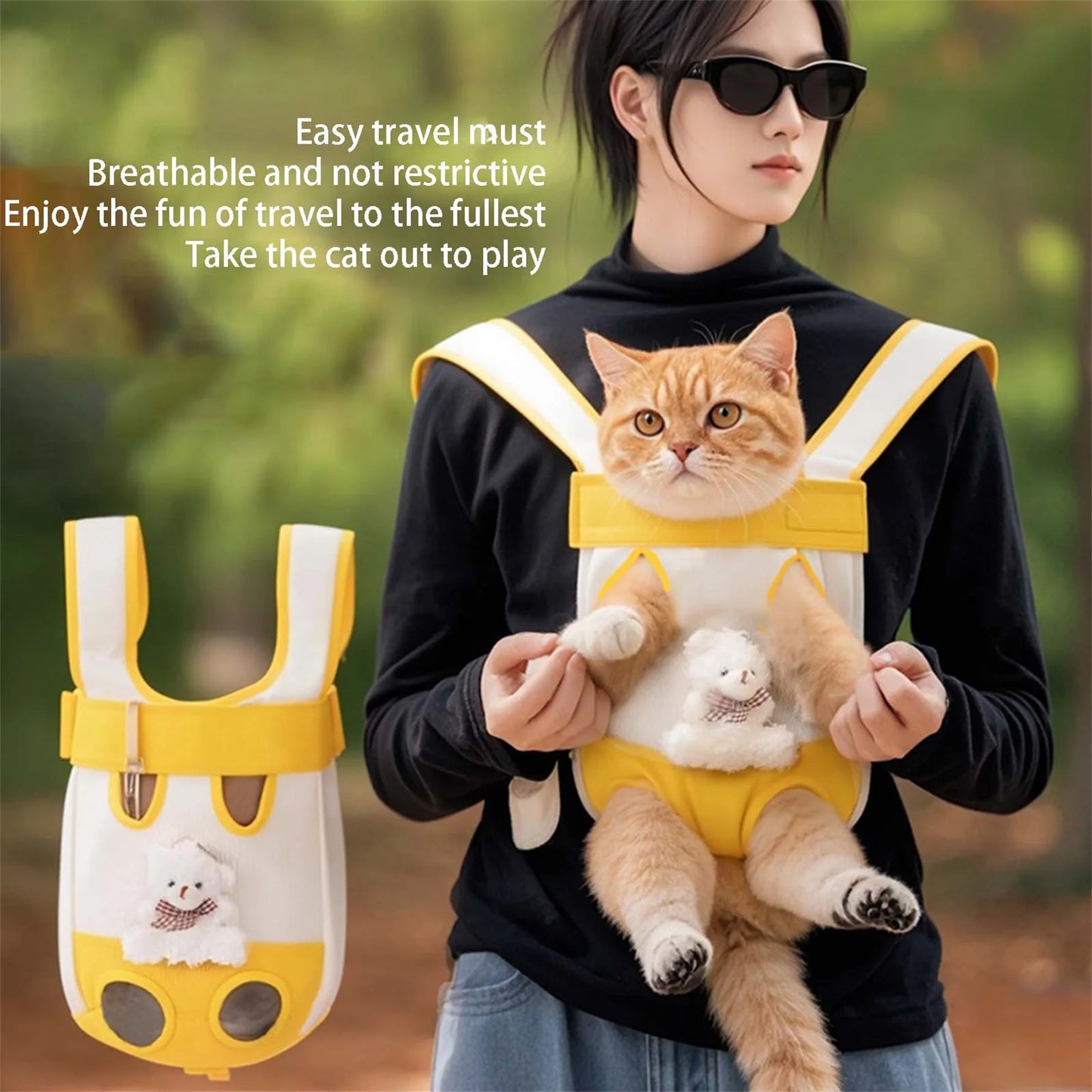 Portable Cat Carrier Backpack For Pets Breathable Front Back
