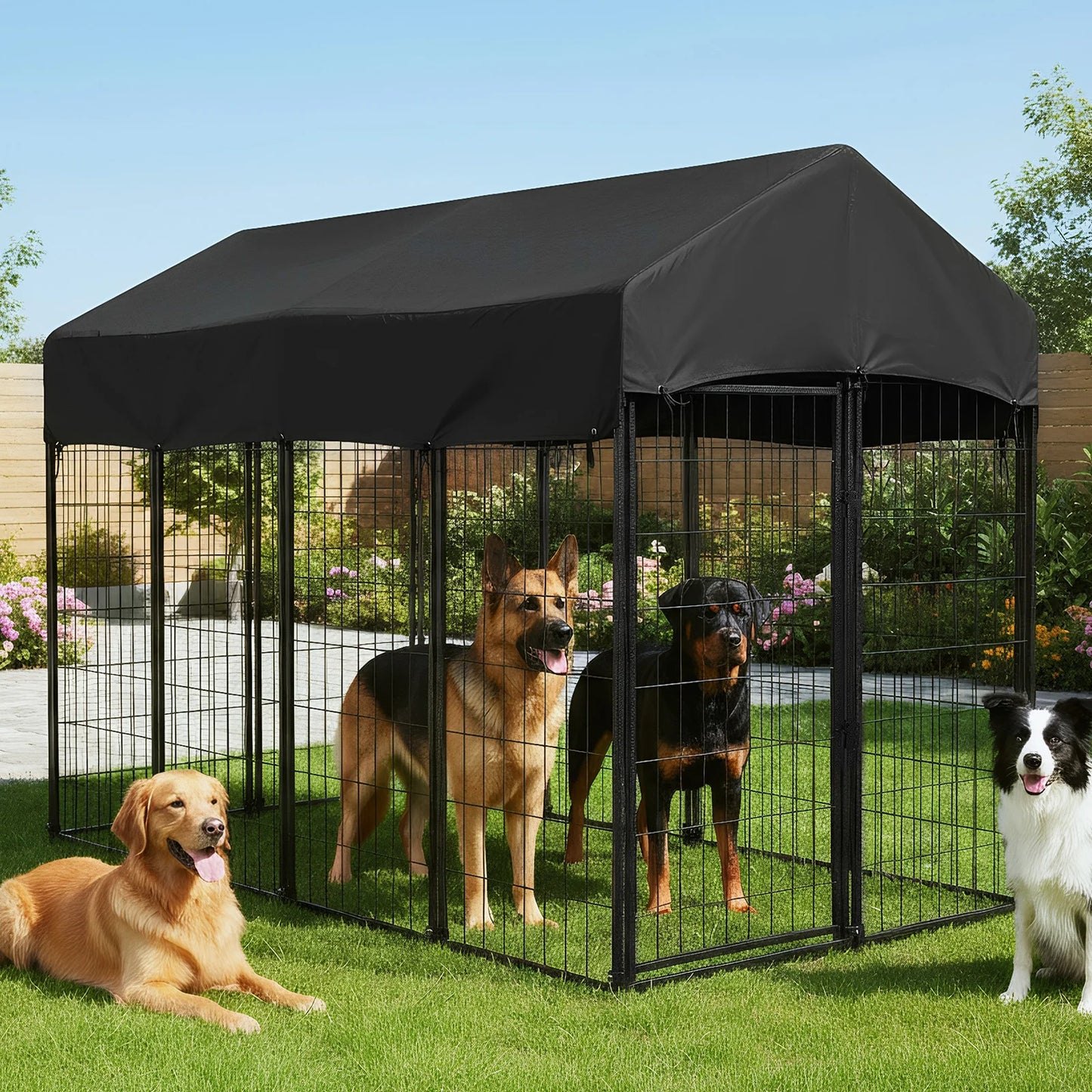 Alloet Outdoor Welded Wire Dog Crate Kennel With Security Door