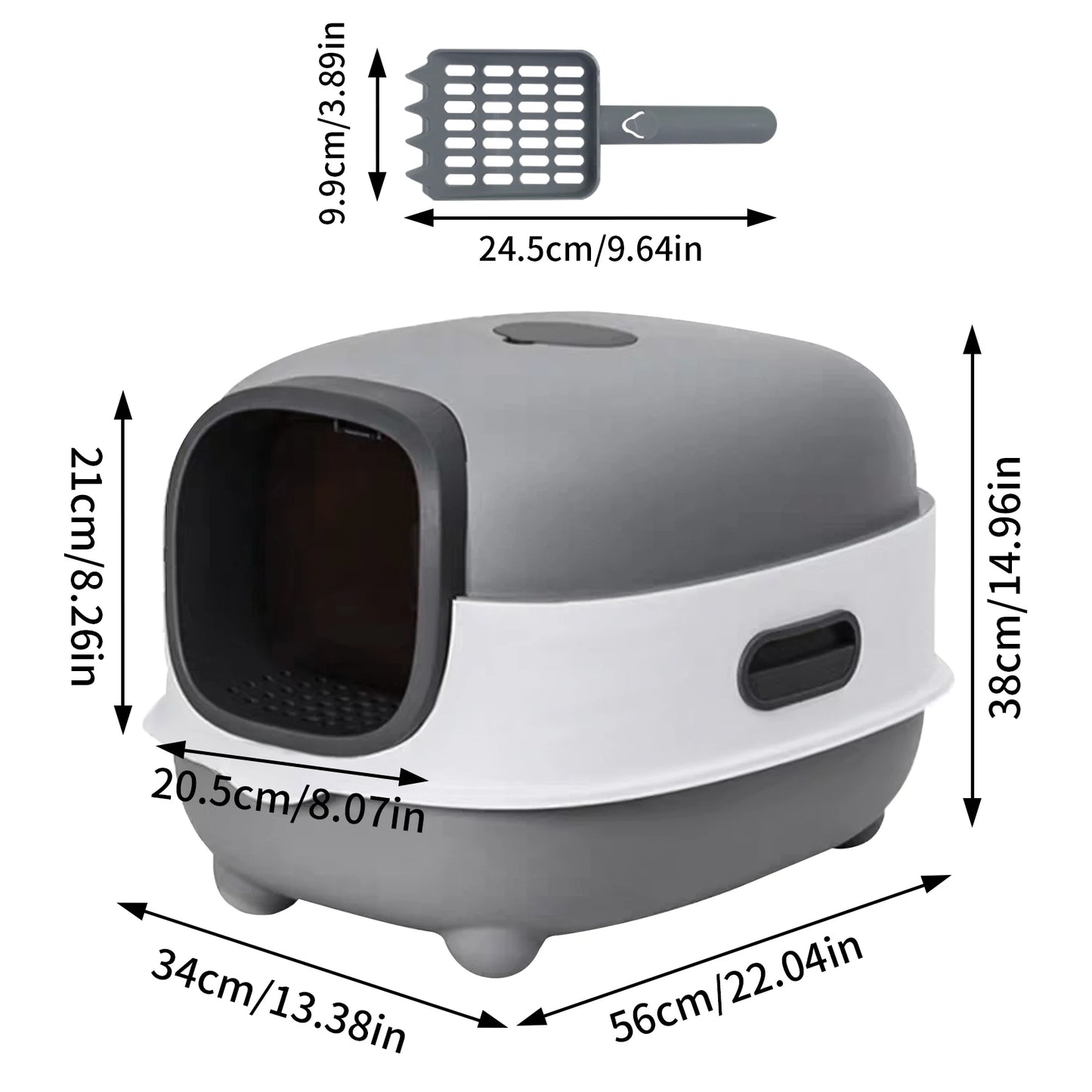 Feature Hooded Cat Litter Box With Front Entry and Scoop