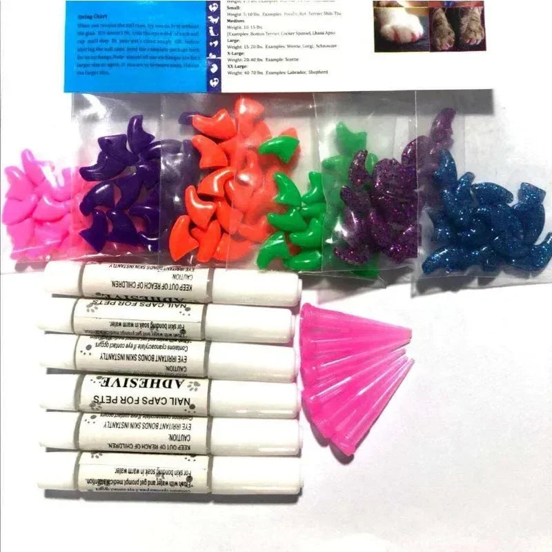 Soft Silicone Cat Nail Caps Kit With Adhesive Glue 20 Pcs