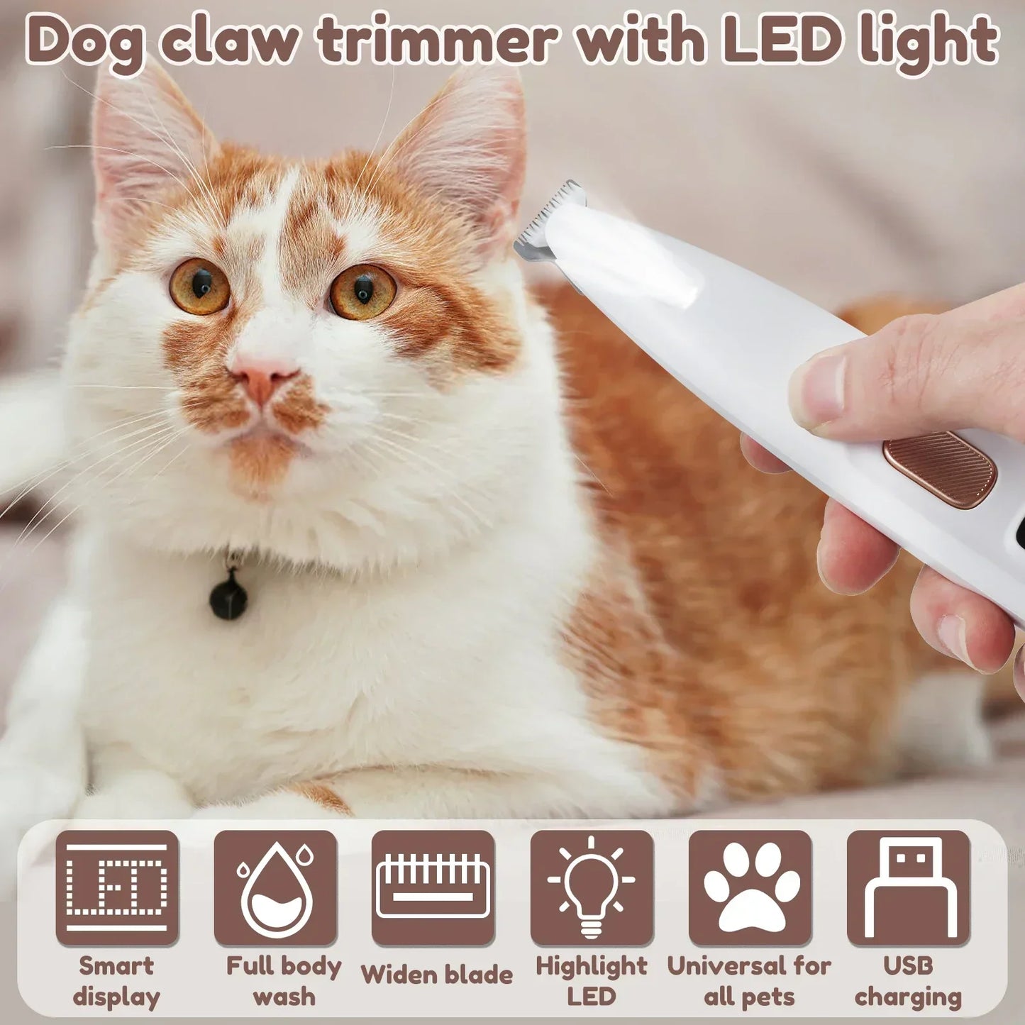 Dog Paw Trimmer With LED Light Waterproof LED Display