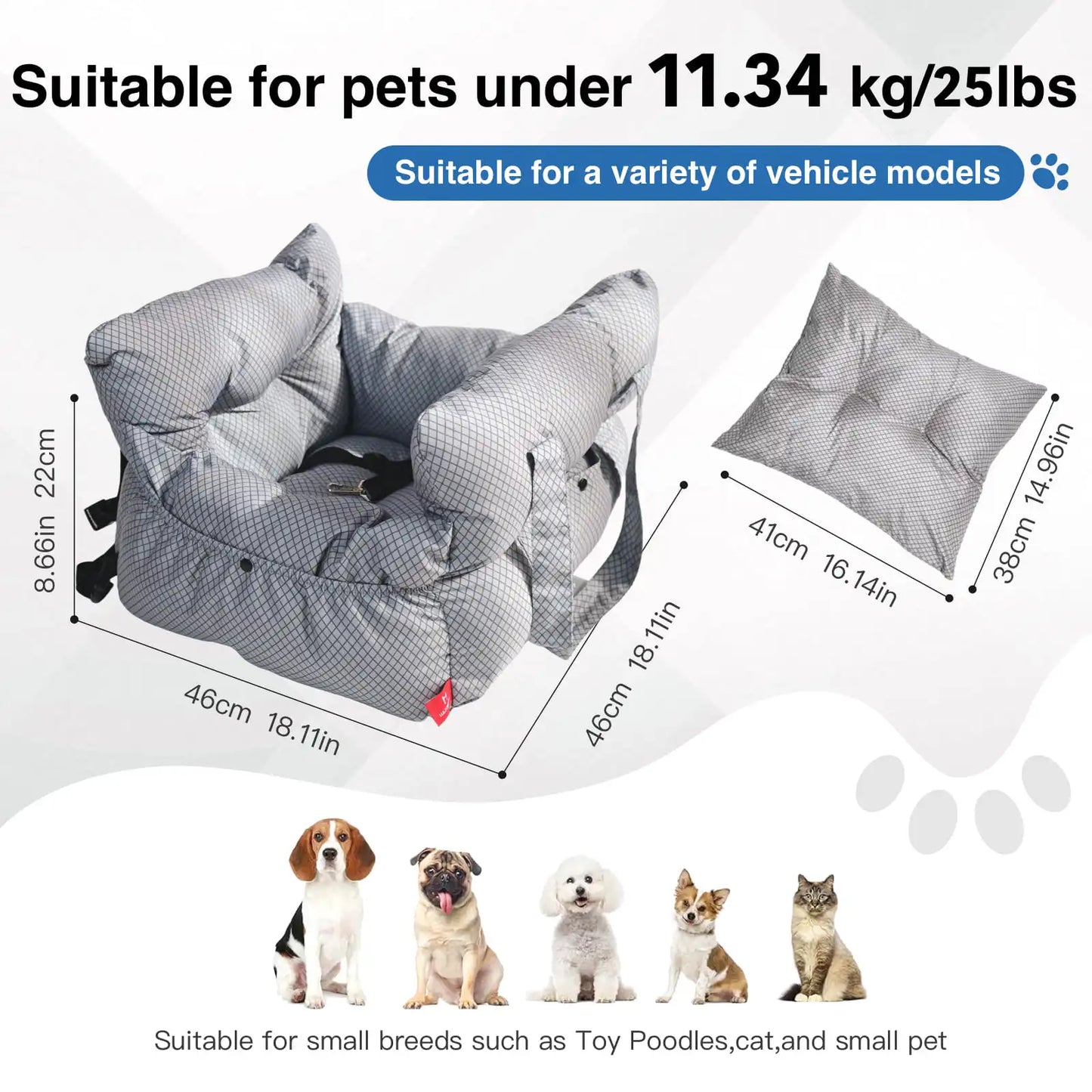 Two In One Dog Car Seat Carrier Bag Detachable Handles