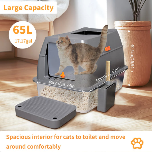 Feature 4-Style Cat Litter Box With Lid Enclosed High Sided