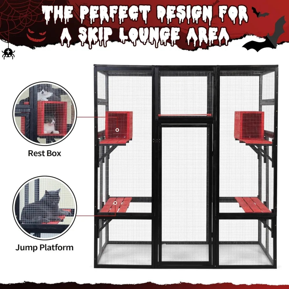 Wooden Catio Outdoor Cat Enclosure With Perches And Condos