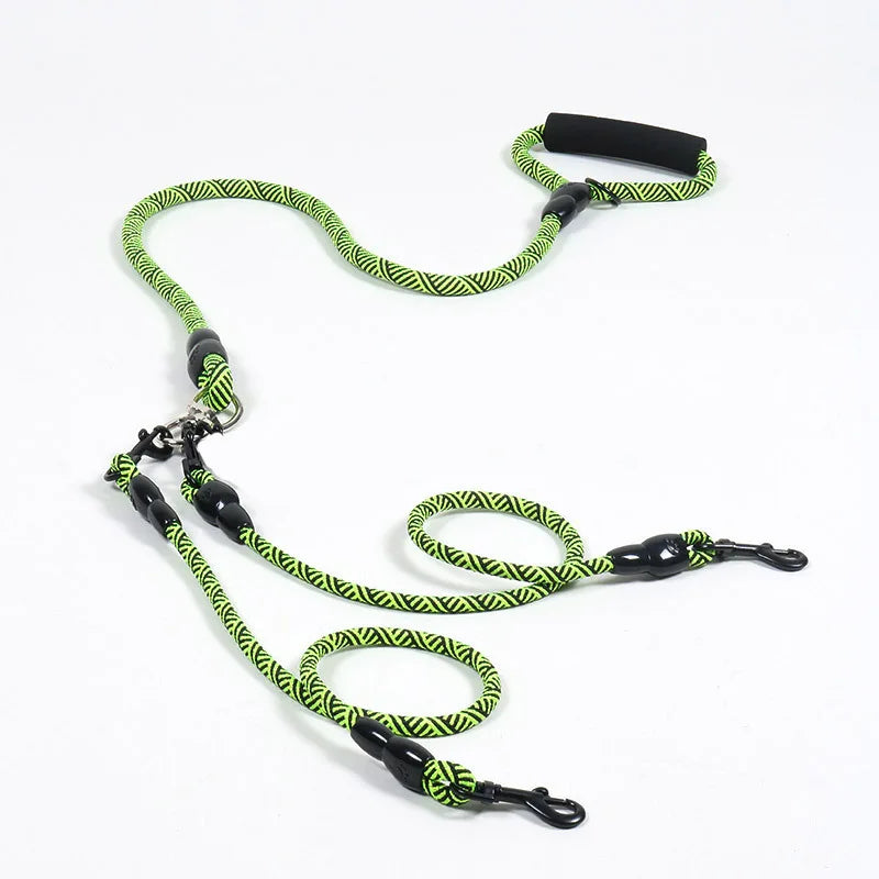 Nylon Triple Dog Leash With Foam Handle Quick Release
