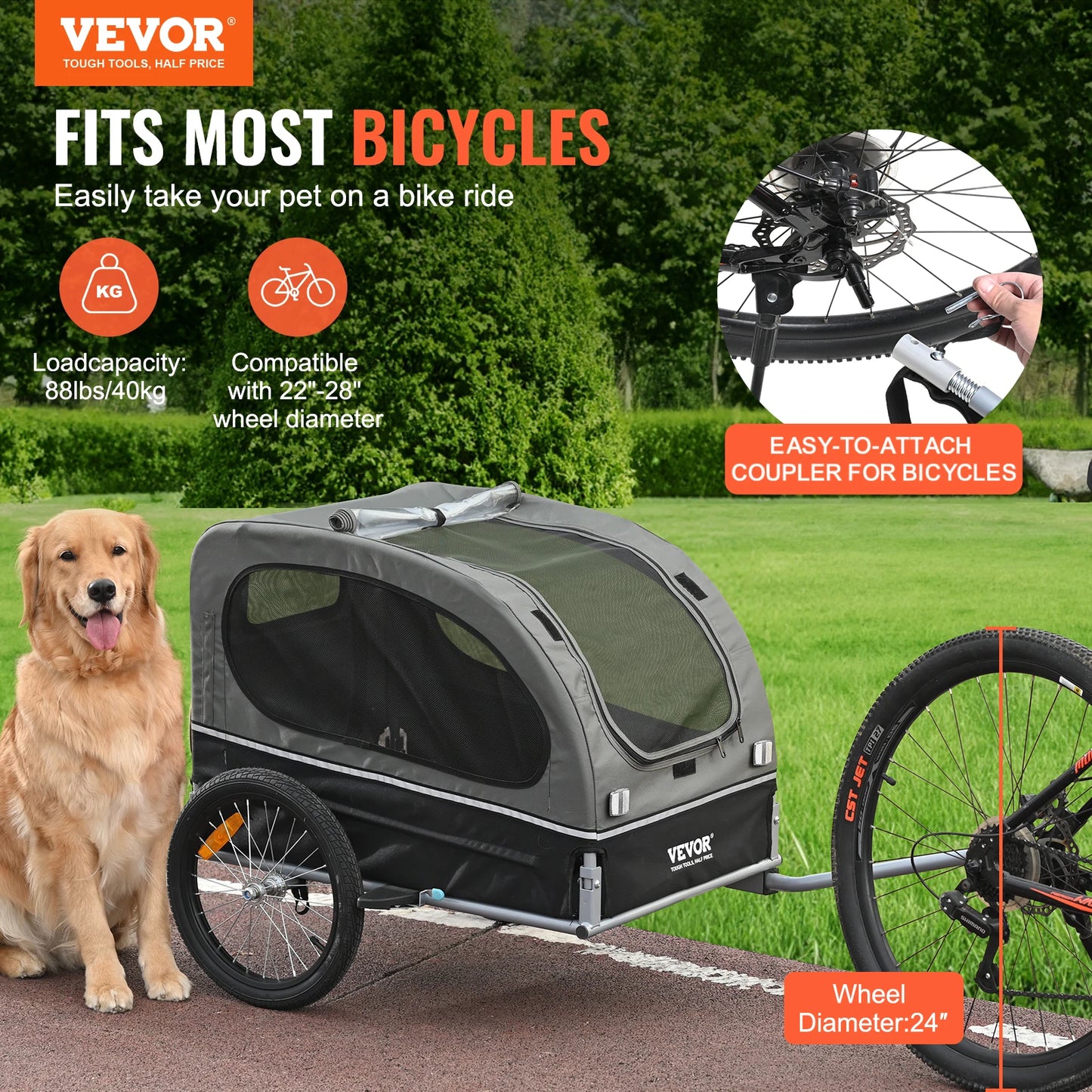 SucceBuy Dog Bike Trailer With Wheels And Reflectors