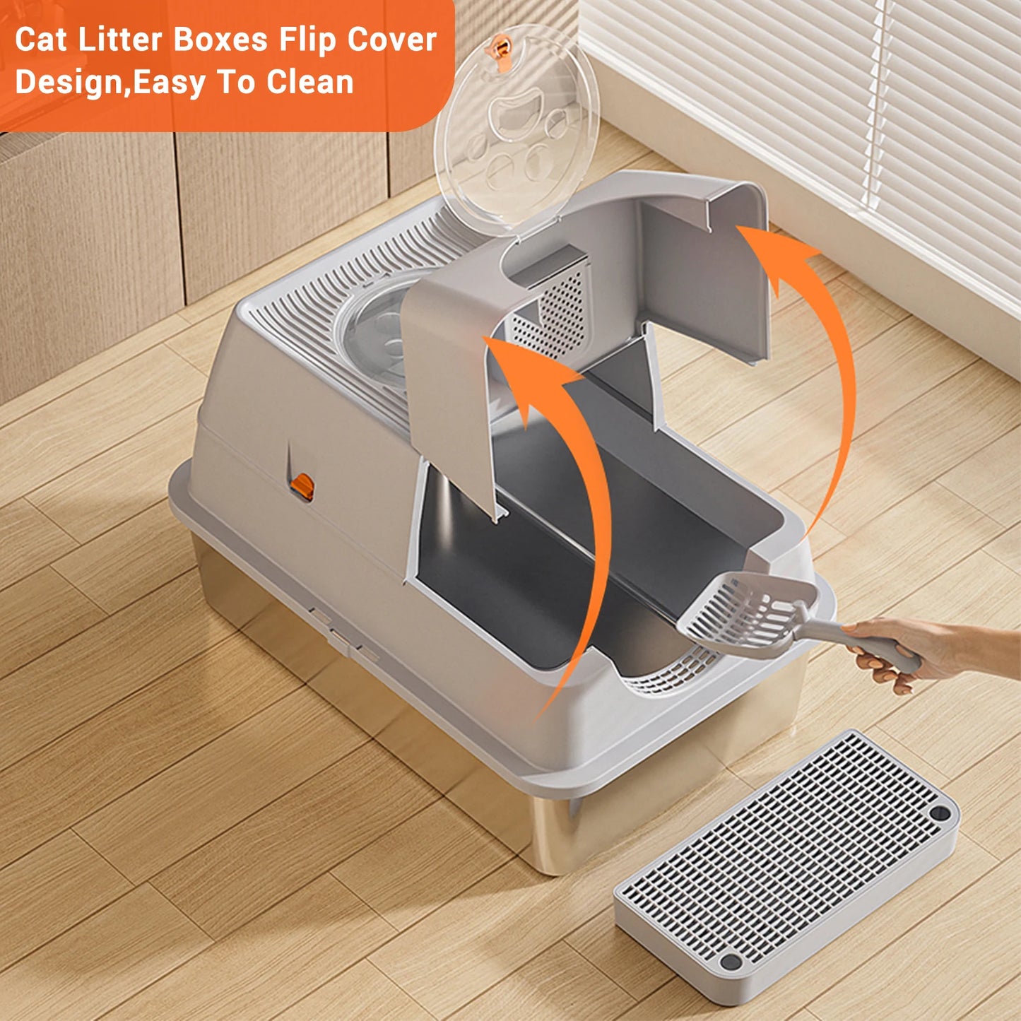 Feature Stainless Steel Cat Litter Box Enclosed With Front Door