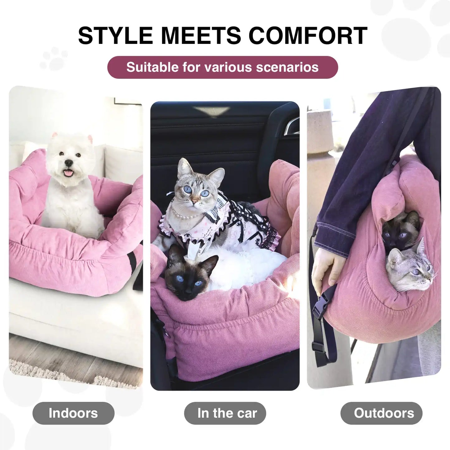 Two In One Dog Car Seat Carrier Bag Detachable Handles