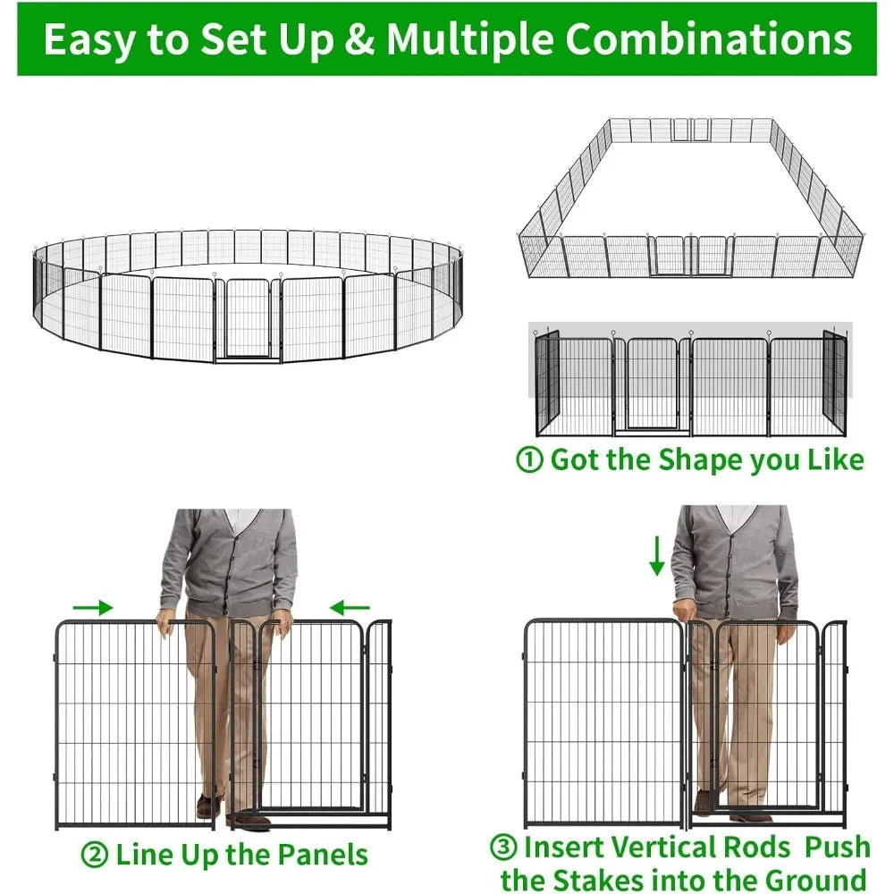 Dog Playpen Outdoor Extra Wide Rust Resistant Portable With Gates