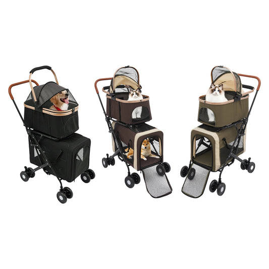 3-In-1 Foldable Pet Stroller With Dual Carriers For Dogs