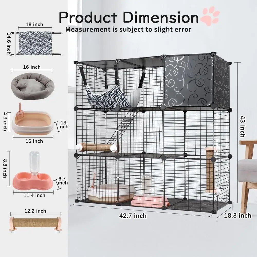 Closure Three Tier Cat Enclosure With Hammock Litter Box