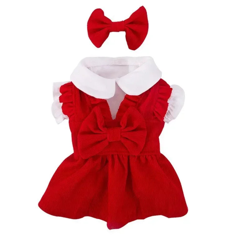 NONECN Corduroy Puppy Bow Dress Set For Dogs And Cats