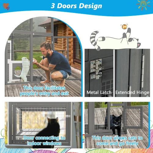 Closure Solid Wood Cat Catio Playpen With Platforms And Shelters