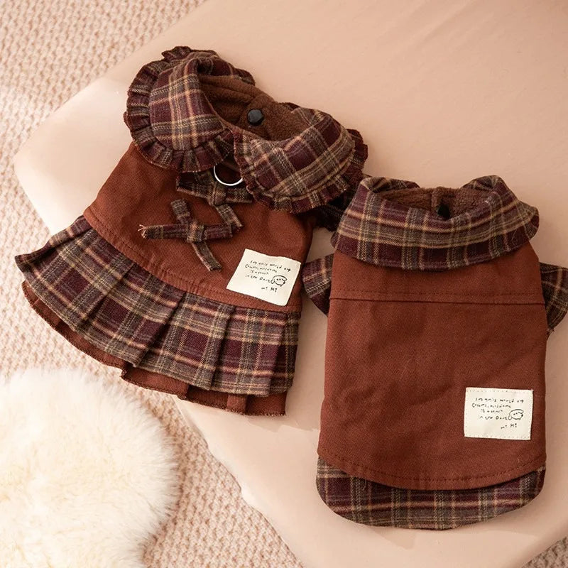 GuTing Plaid Punk Style Dog Dress For Small Pets Autumn