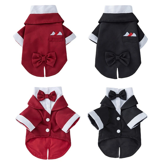 NONECN Pet Dog Tuxedo Formal Suit Bow Tie Shirt Cosplay