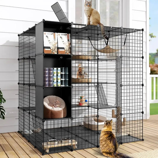 Closure 4-Tier Cat Cage With Storage Cube Indoor Catio