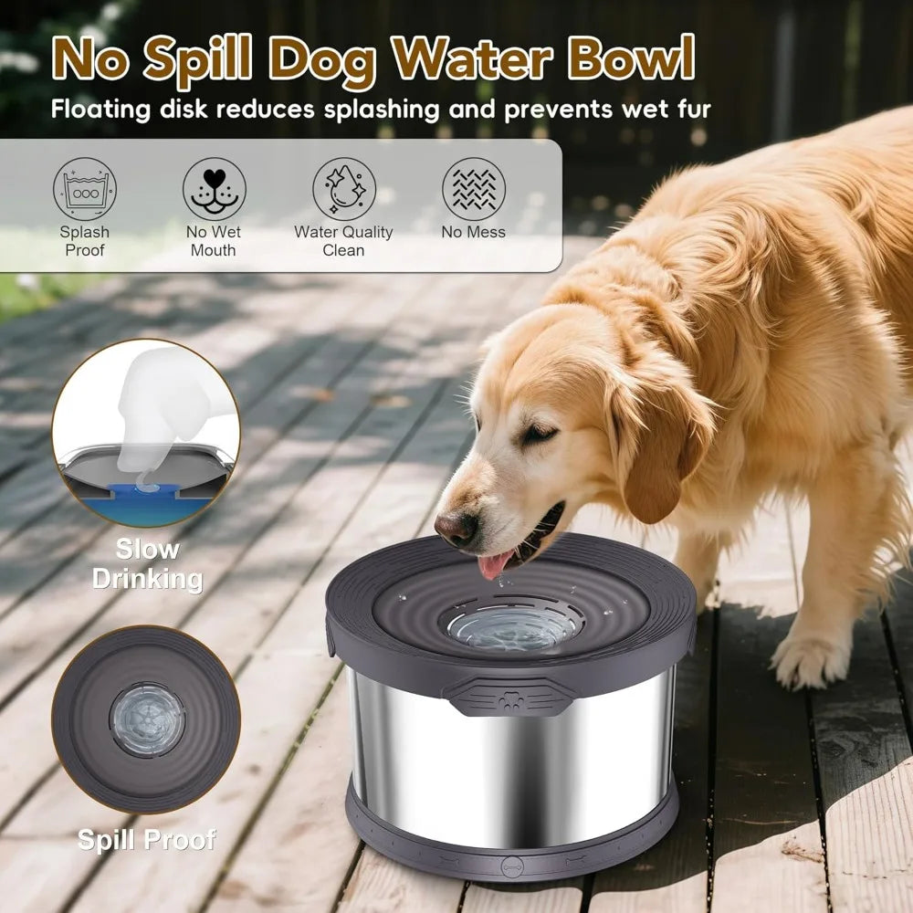 Stainless Steel No-Spill Dog Water Bowl Anti-Splash Slow Drinking Bowl