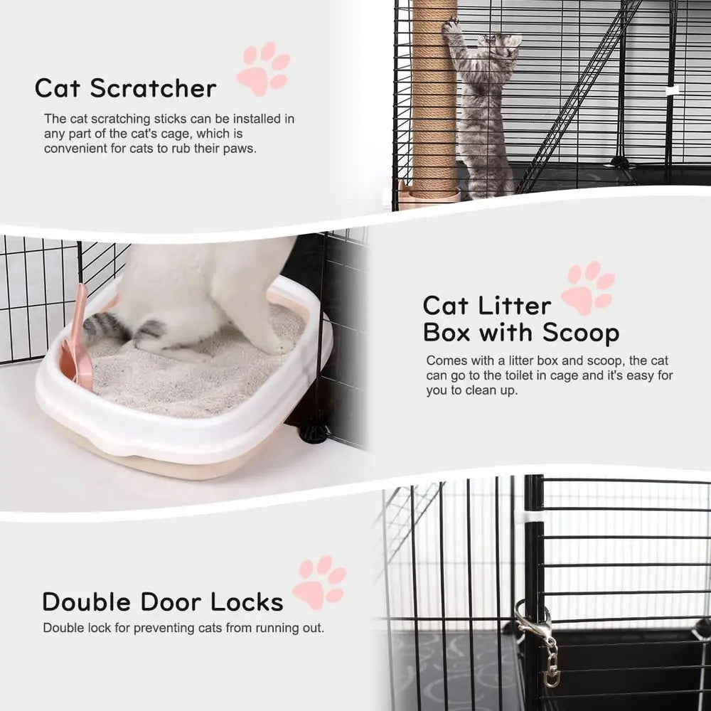 Closure Three Tier Cat Enclosure With Hammock Litter Box