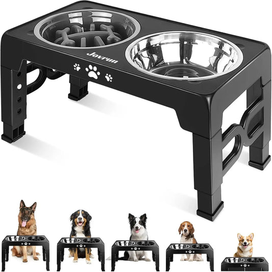 Adjustable Elevated Dog Bowls With Anti Slip Raised Stand