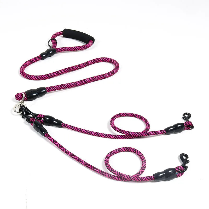 Nylon Triple Dog Leash With Foam Handle Quick Release