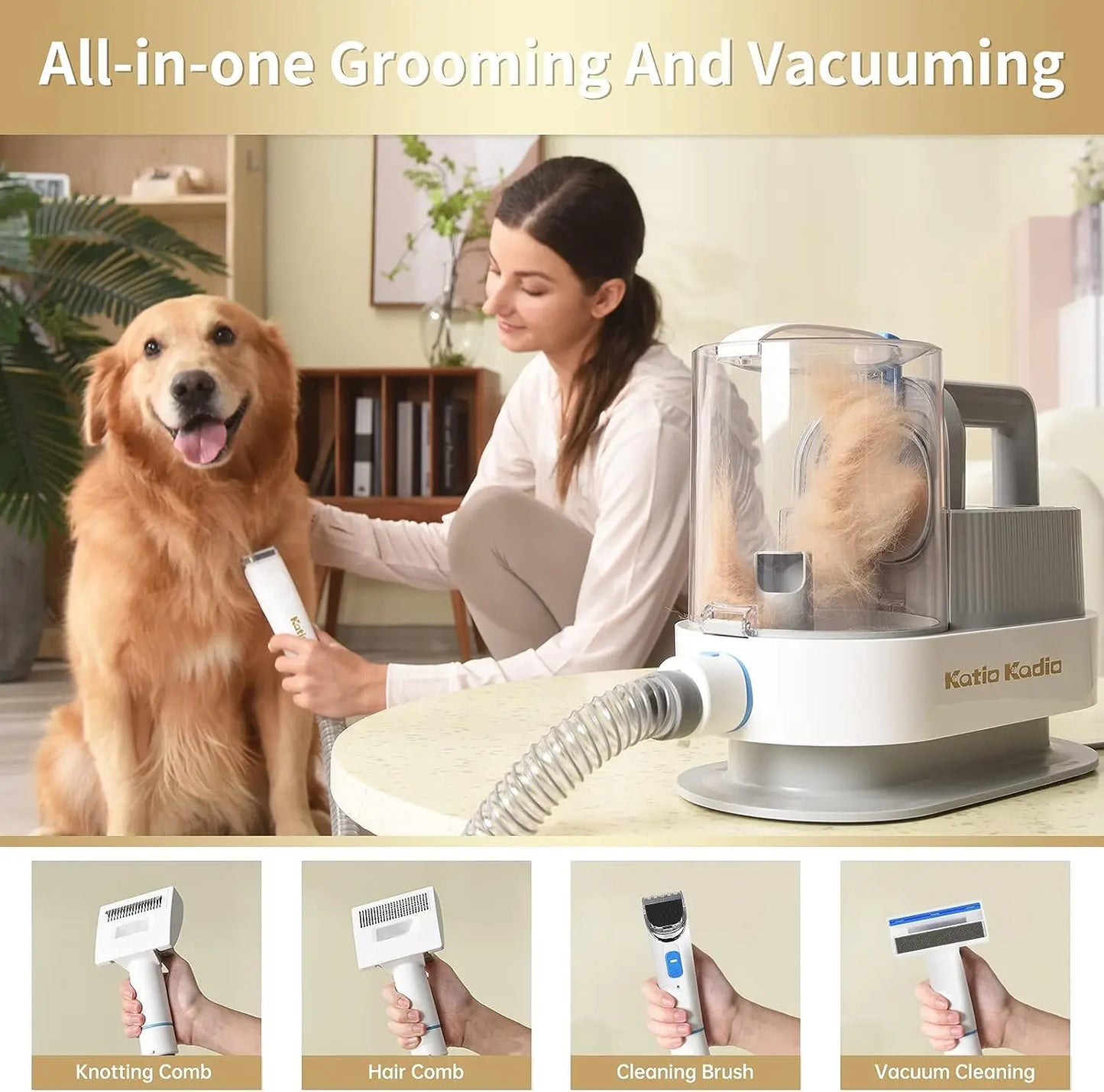 AUKYGGU Pet Grooming Kit 5in1 With Vacuum Suction For Shedding
