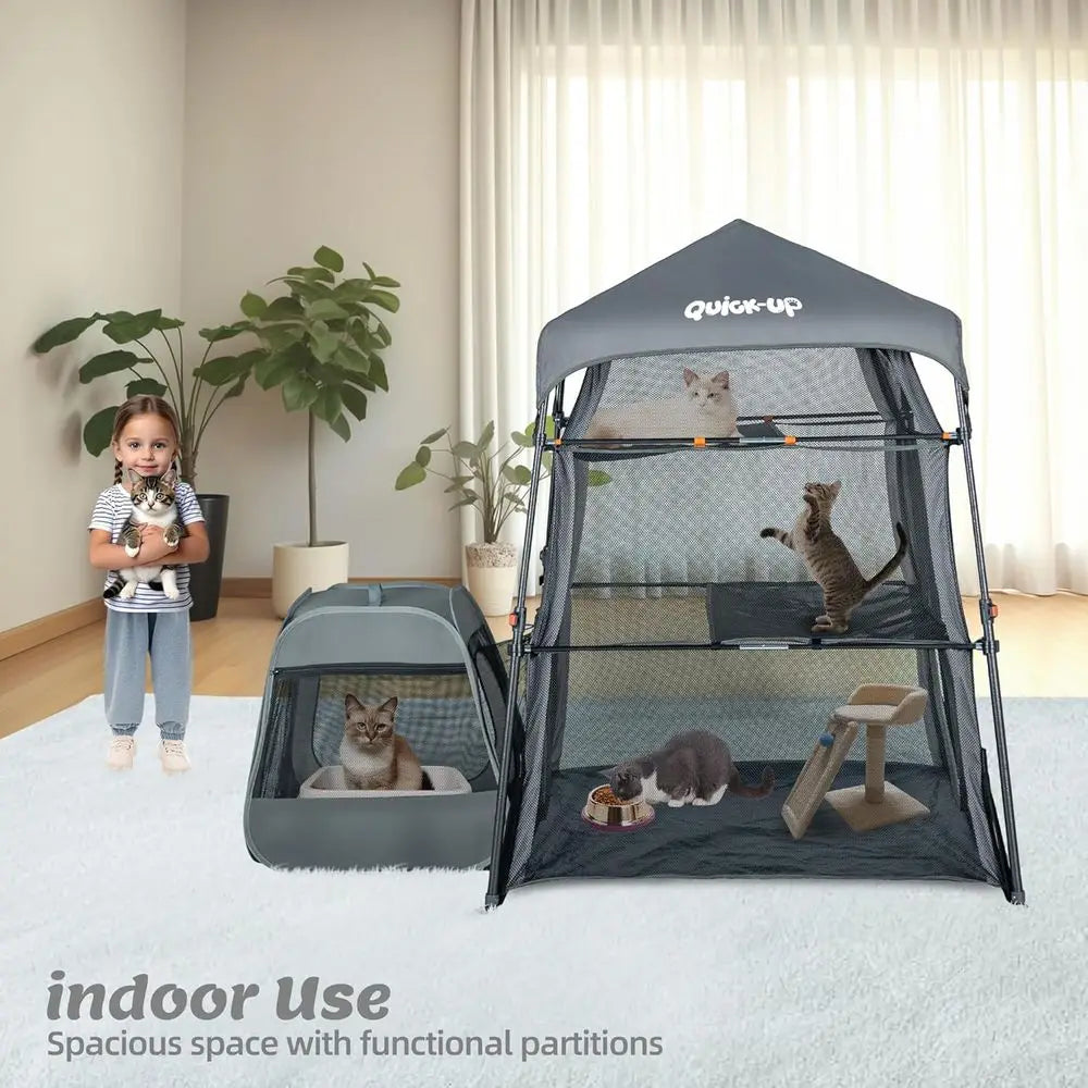 3 In 1 Cat Tower Tent For Indoor Outdoor Catio With Tunnels