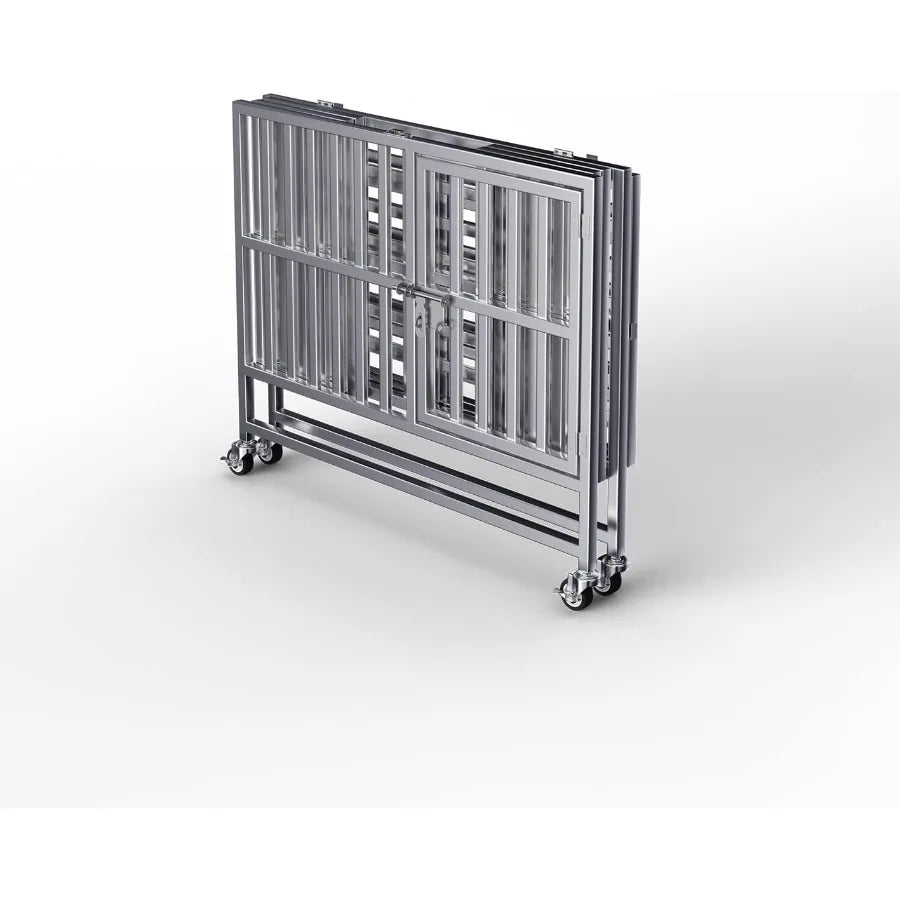 High-concerned Collapsible Stainless Steel Dog Crate With Lockable Wheels