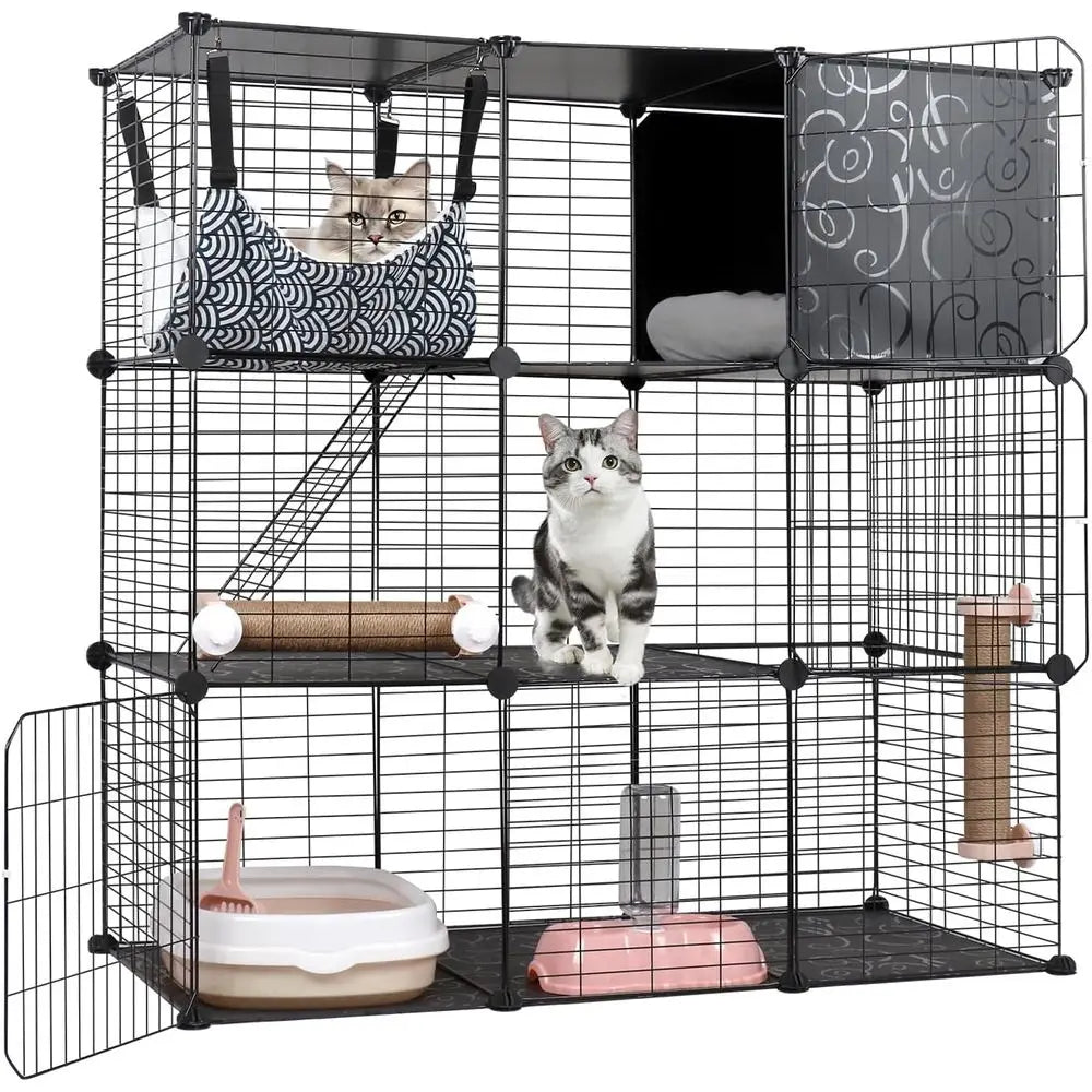 Closure Three Tier Cat Enclosure With Hammock Litter Box