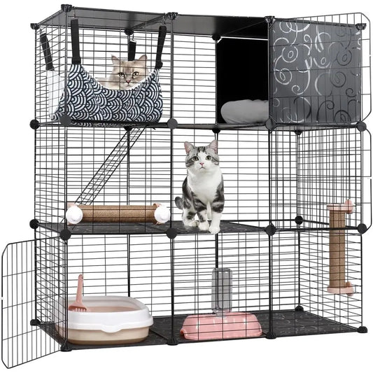 Closure Three Tier Cat Enclosure With Hammock Litter Box