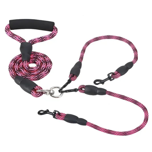 NONECN Double Dogs Leash Reflective Walking Swivel Padded Handle
